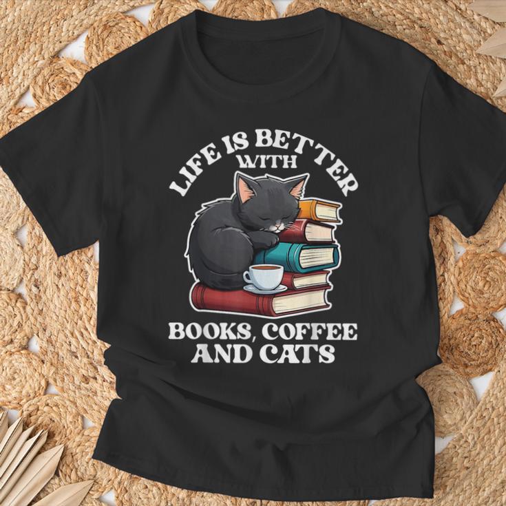 Life Is Better With Books Cats & Coffee Librarian Book Lover T-Shirt Gifts for Old Men Life Is Better With Books Cats & Coffee Librarian Book Lover T-Shirt Gifts for Old Men