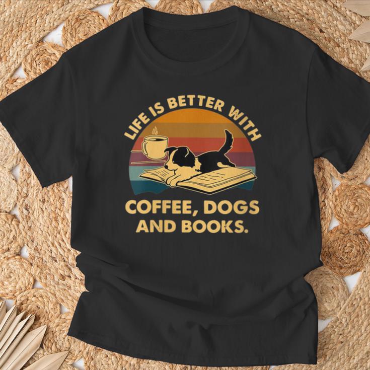 Life Is Better With Coffee Dogs And Books T-Shirt Gifts for Old Men