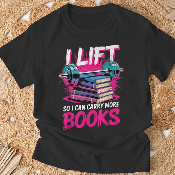 I Lift So I Can Carry More Books Bookworm Library Nerd T-Shirt Gifts for Old Men