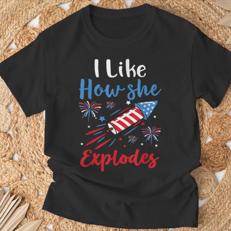 I Likehe Explodes Fireworks 4Th Of July カップル Tシャツ 高齢者への贈り物