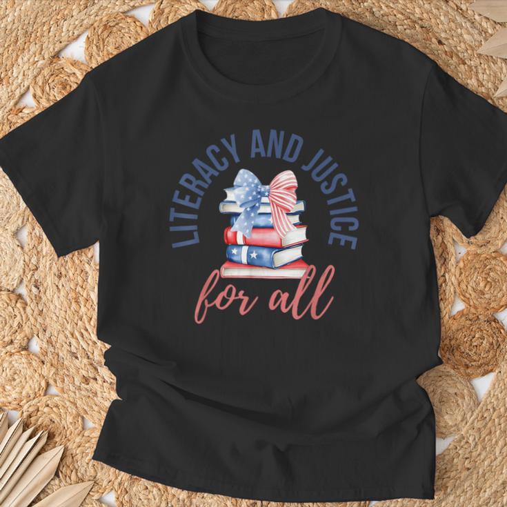 Literacy And Justice For All Book Coquette Bookworm 4th July T-Shirt Gifts for Old Men Literacy And Justice For All Book Coquette Bookworm 4th July T-Shirt Gifts for Old Men