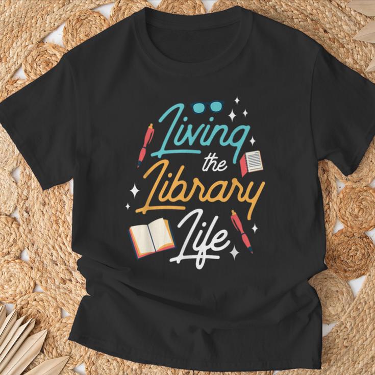 Living The Library Life Lover Sayings Books Librarian T-Shirt Gifts for Old Men