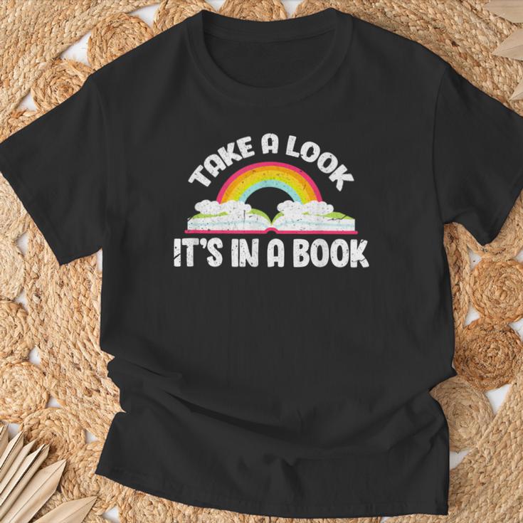 Take A Look It's In A Book Bookworm Reading T-Shirt Gifts for Old Men