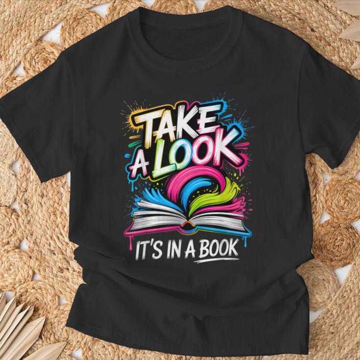 Take A Look Its In A Book Street Art Team Bookworm Librarian T-Shirt Gifts for Old Men