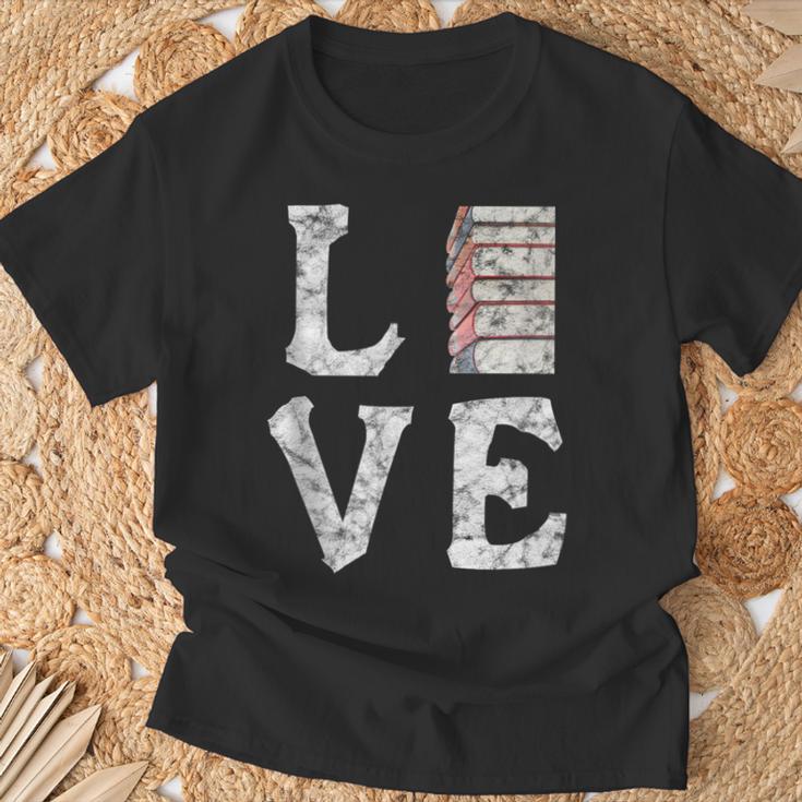 Love Books Book Stack Nerd Literary Readers Distressed T-Shirt Gifts for Old Men