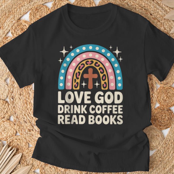 Love God Drink Coffee Read Books T-Shirt Gifts for Old Men