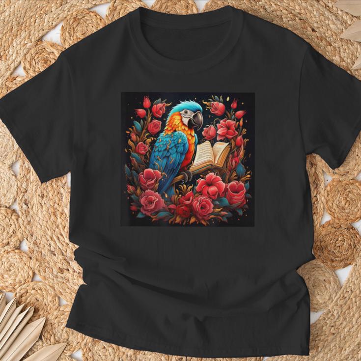 Macaw Reading A Book T-Shirt Gifts for Old Men