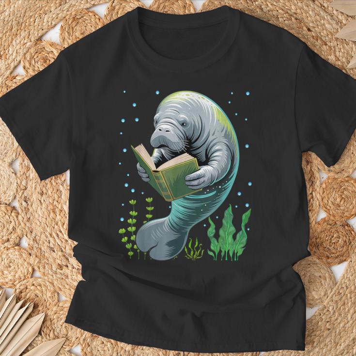 Manatee Reading Book Matching Bookworm Librarian Books Lover T-Shirt Gifts for Old Men