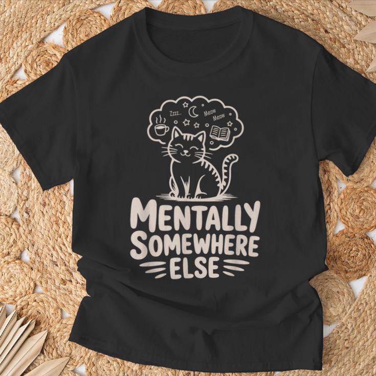 Mentally Somewhere Else Cat Coffee Books Lover T-Shirt Gifts for Old Men