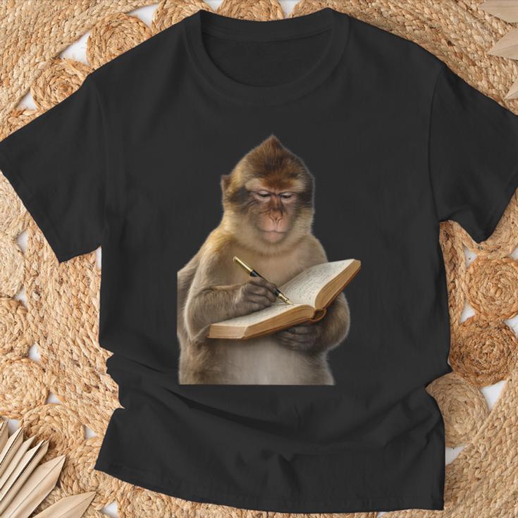 Monkey Reading Book Writing Journal Book Lover Writer T-Shirt Gifts for Old Men