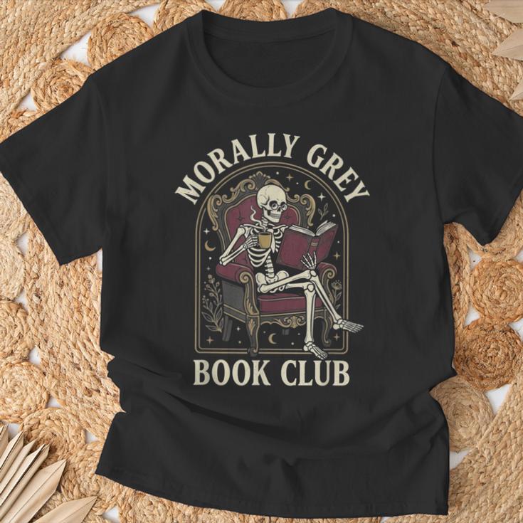 Morally Grey Book Club Skeleton Romantasy Reader T-Shirt Gifts for Old Men