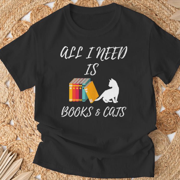 I Need Is Book & Cats Books Pet Lover T-Shirt Gifts for Old Men