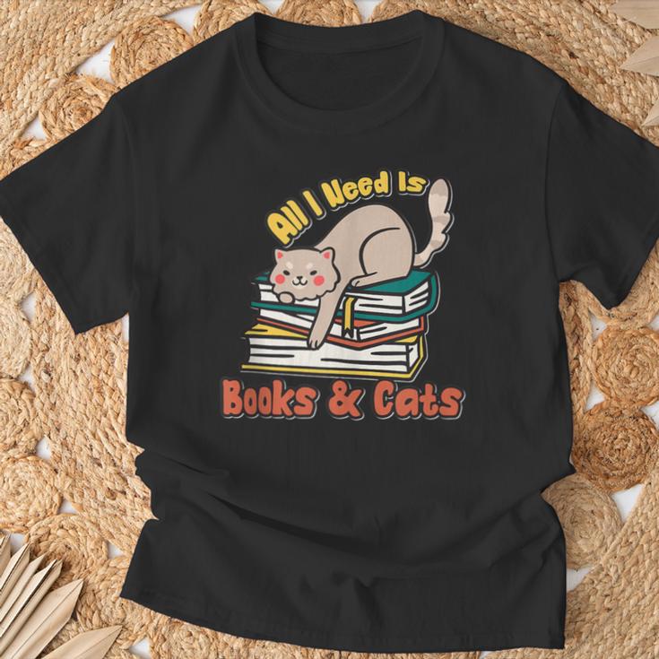 All I Need Is Books And Cats Book Lover Cat Lover T-Shirt Gifts for Old Men