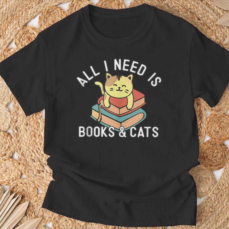 All I Need Is Books And Cats Mom Who Loves Reading Cat Lover T-Shirt Gifts for Old Men