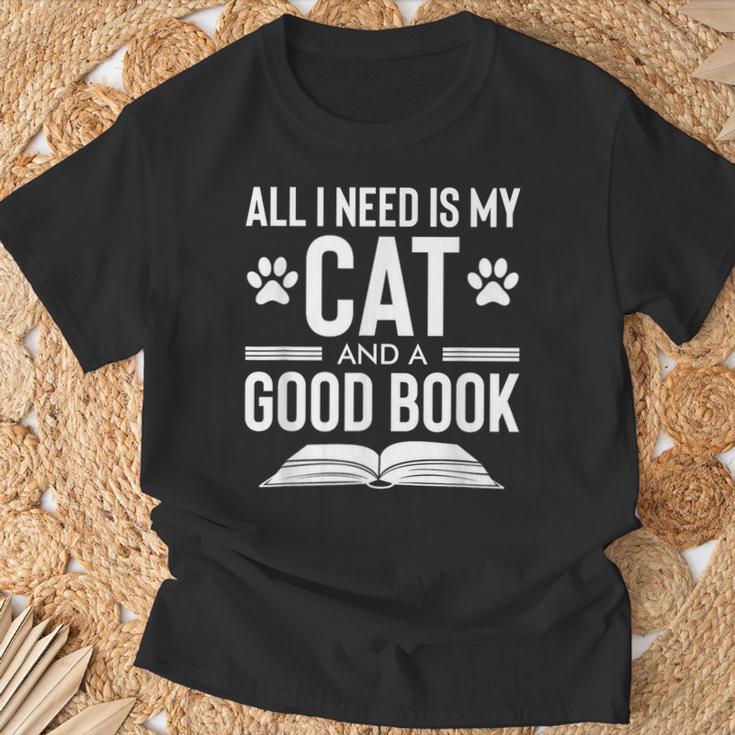 All I Need Is My Cat And a Good Book Cat Lover T-Shirt Gifts for Old Men