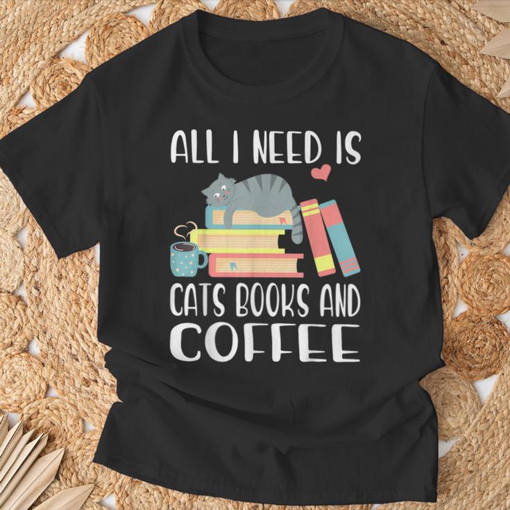 All I Need Is Cats Books And Coffee T-Shirt Gifts for Old Men