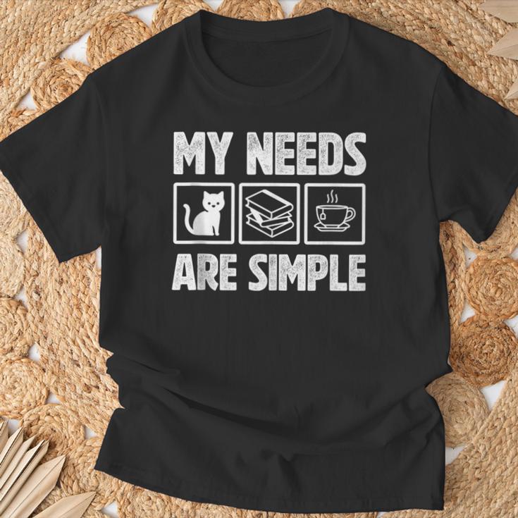 My Needs Are Simple Cat Reading Books Tea T-Shirt Gifts for Old Men
