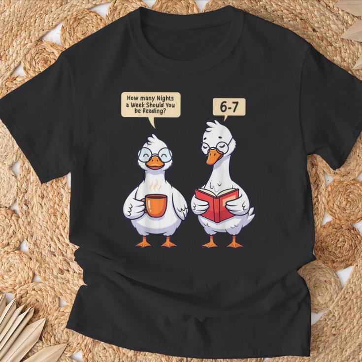 How Many Nights Reading Goose Book Lover Reader T-Shirt Gifts for Old Men