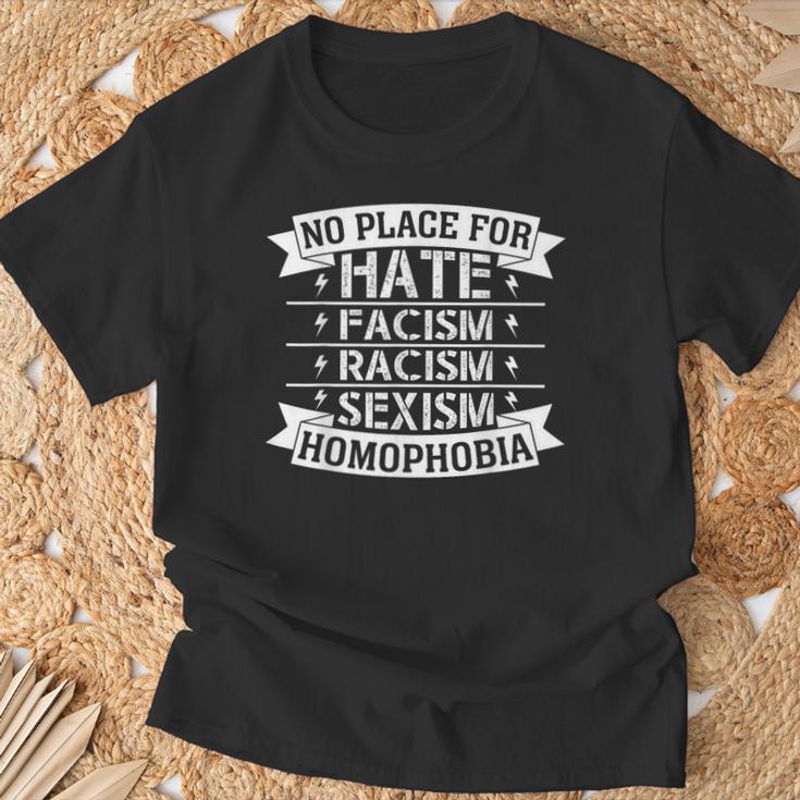 No Place For Hate Facism Racism 平等人権 Tシャツ 高齢者への贈り物