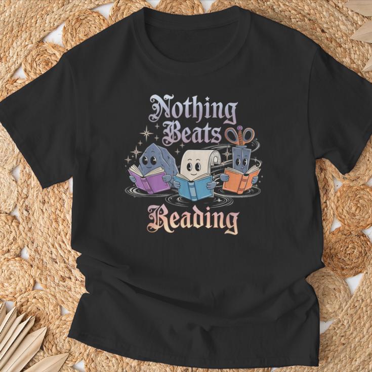 Nothing Beats Reading Book Librarian Rock Paper Scissors T-Shirt Gifts for Old Men