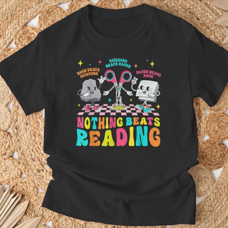Nothing Beats Reading Cute Rock Paper Scissors Book Lover T-Shirt Gifts for Old Men