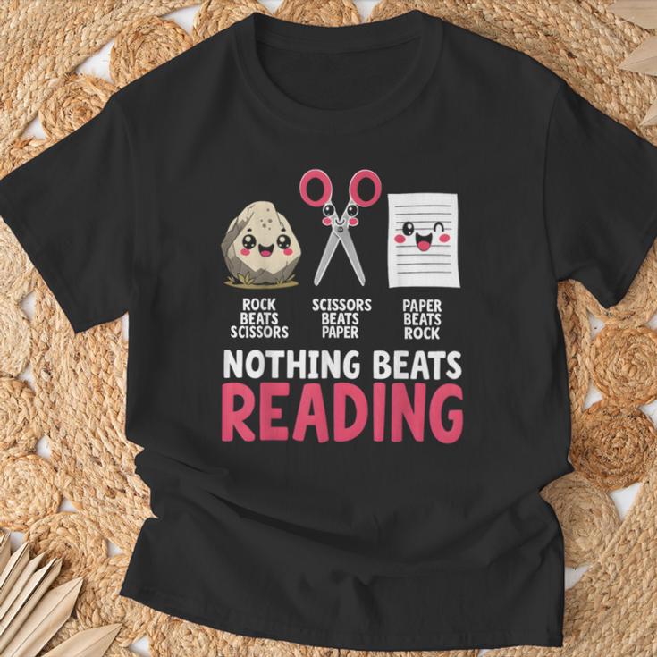 Nothing Beats Reading Rock Paper Scissors Book Lover Library T-Shirt Gifts for Old Men