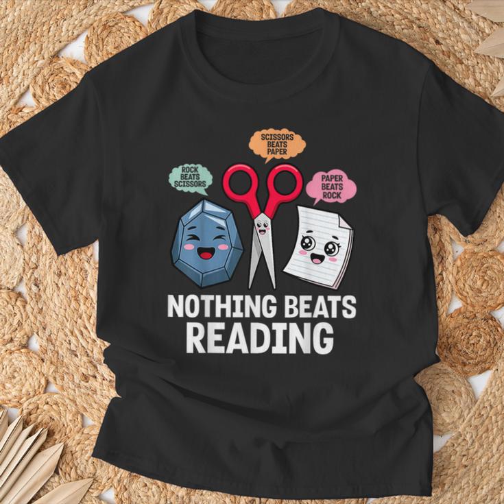 Nothing Beats Reading Rock Paper Scissors Book Lover T-Shirt Gifts for Old Men