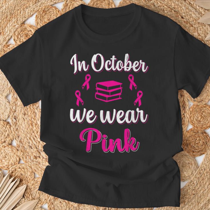 In October We Wear Pink Breast Cancer Awareness Books Lover T-Shirt Gifts for Old Men