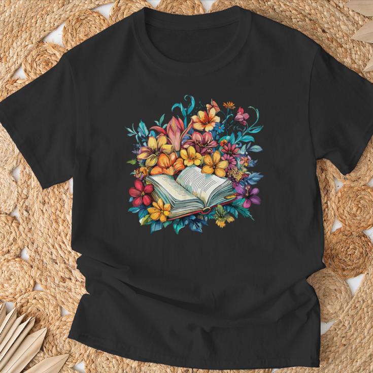 Open Book With Colorful Floral Reading Magic T-Shirt Gifts for Old Men