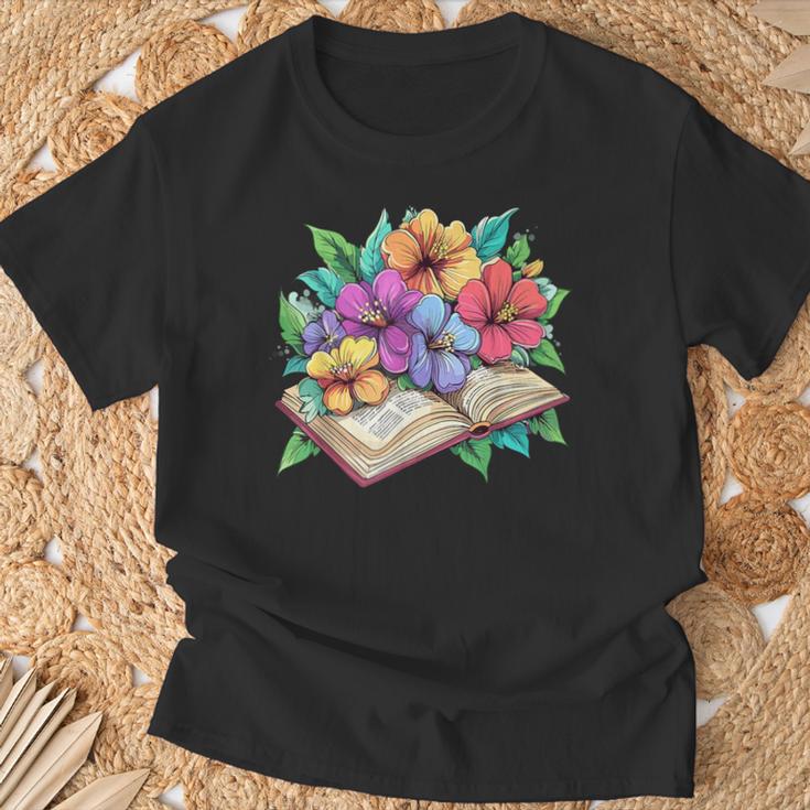 Open Book With Colorful Hibiscus Flowers Bloom T-Shirt Gifts for Old Men Open Book With Colorful Hibiscus Flowers Bloom T-Shirt Gifts for Old Men