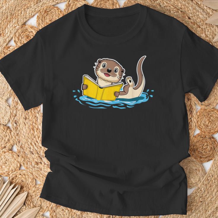Otter Reading Bookaholics Sea Otter And Book Lover T-Shirt Gifts for Old Men
