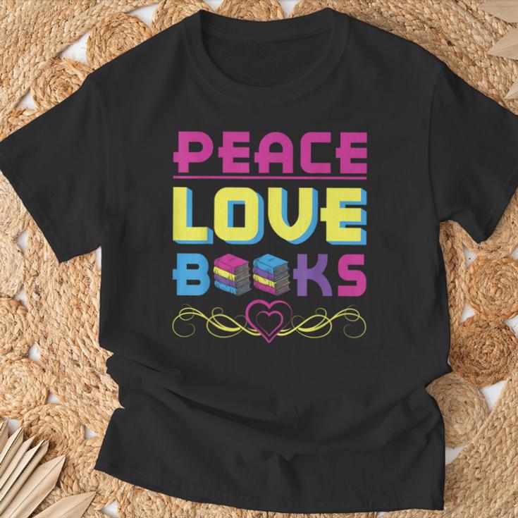 Peace Love Books Library Book Lover T-Shirt Gifts for Old Men