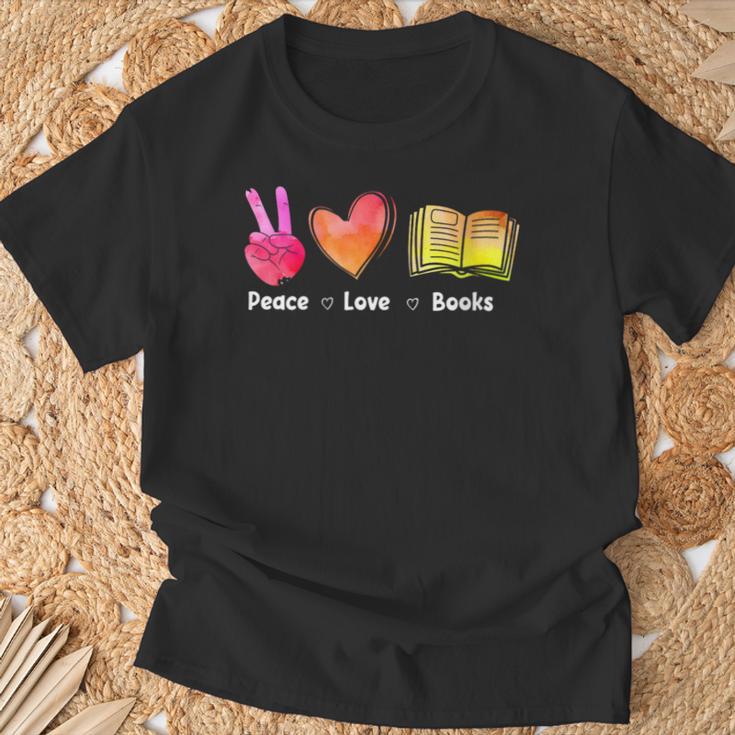 Peace Love Books Reader Librarian Library Book T-Shirt Gifts for Old Men