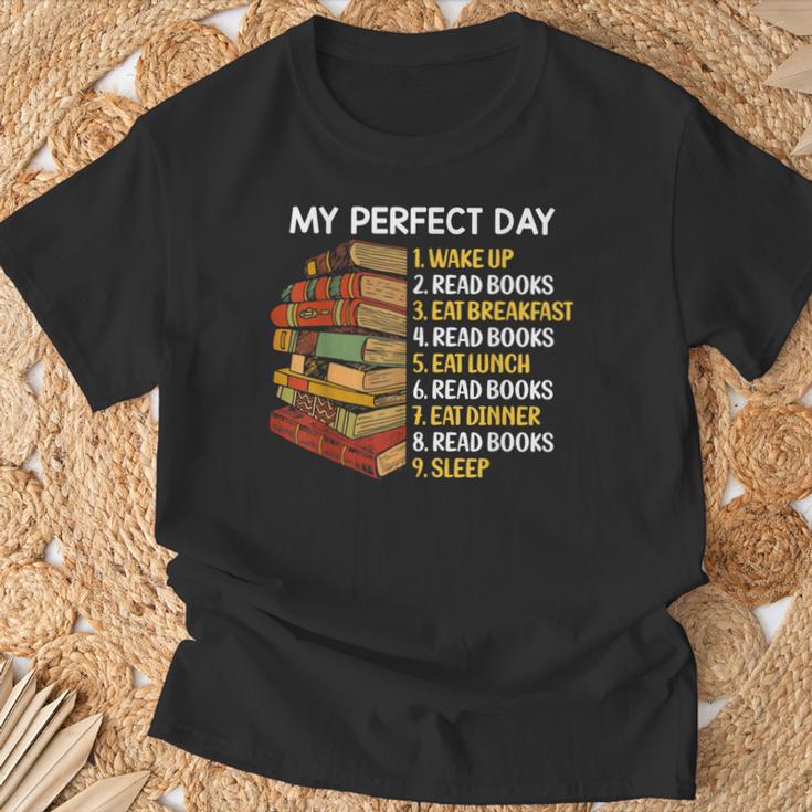 My Perfect Day Wake Up Read Books Funny Book Lover Tee T-Shirt Gifts for Old Men