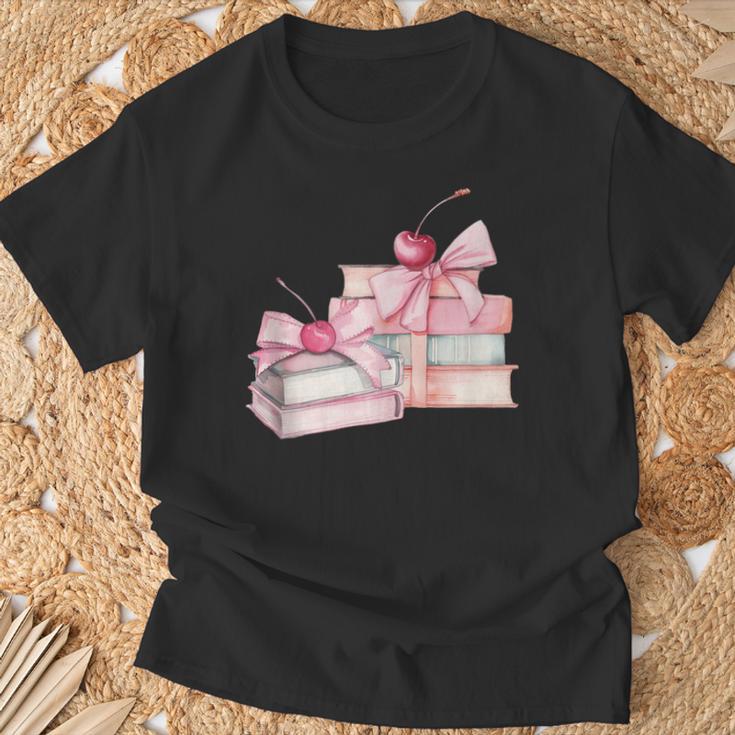 Pink Bow Books And Cherries For Book Lover Girl Women T-Shirt Gifts for Old Men