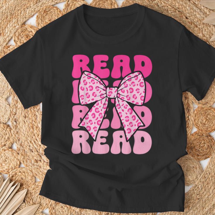 Pink Leopard Read Coquette Bow Girls Retro Groovy Reading T-Shirt Gifts for Old Men Pink Leopard Read Coquette Bow Girls Retro Groovy Reading T-Shirt Gifts for Old Men