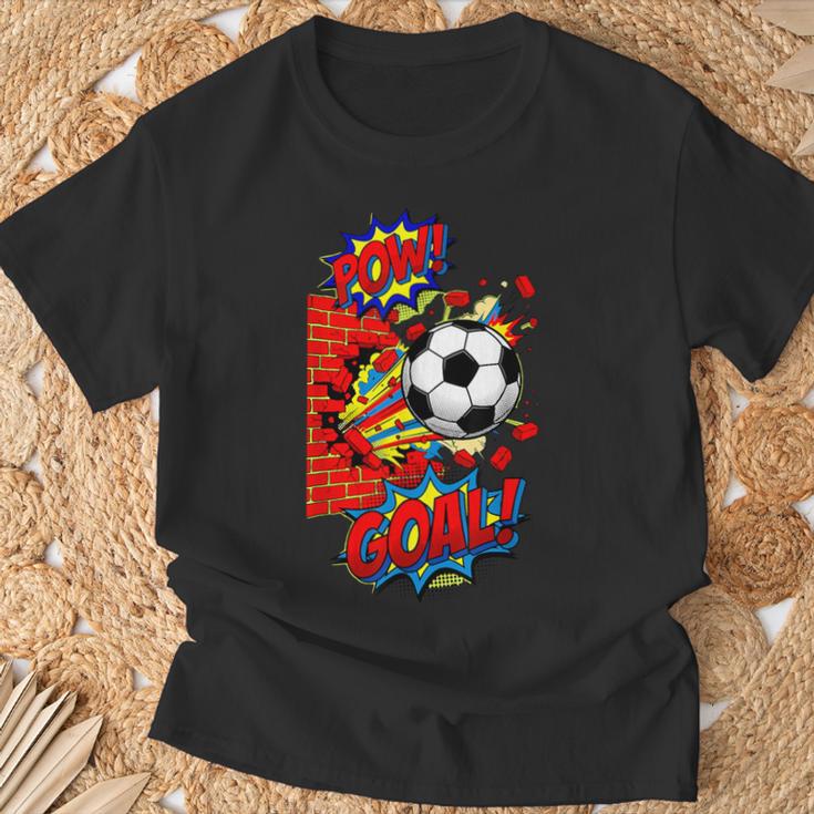 Pow Goal Comic Book Pop Art Brick Wall Smash Soccer T-Shirt Gifts for Old Men