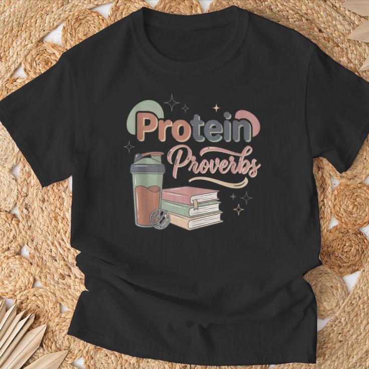 Protein And Proverbs Protein Workout Book Lover Gym T-Shirt Gifts for Old Men