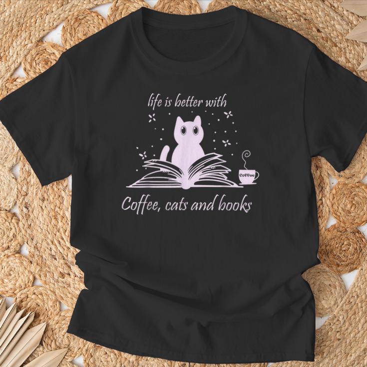 Quote With Coffee Cats And Book Reading T-Shirt Gifts for Old Men