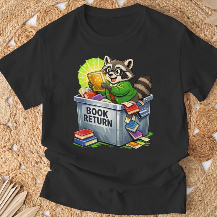 Raccoon At Library Book Return Librarian And Reader T-Shirt Gifts for Old Men