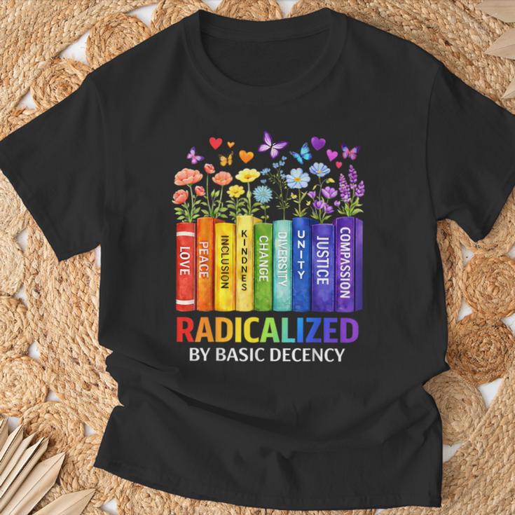 Radicalized By Basic Decency Books Rainbow LGBT Floral Women T-Shirt Gifts for Old Men