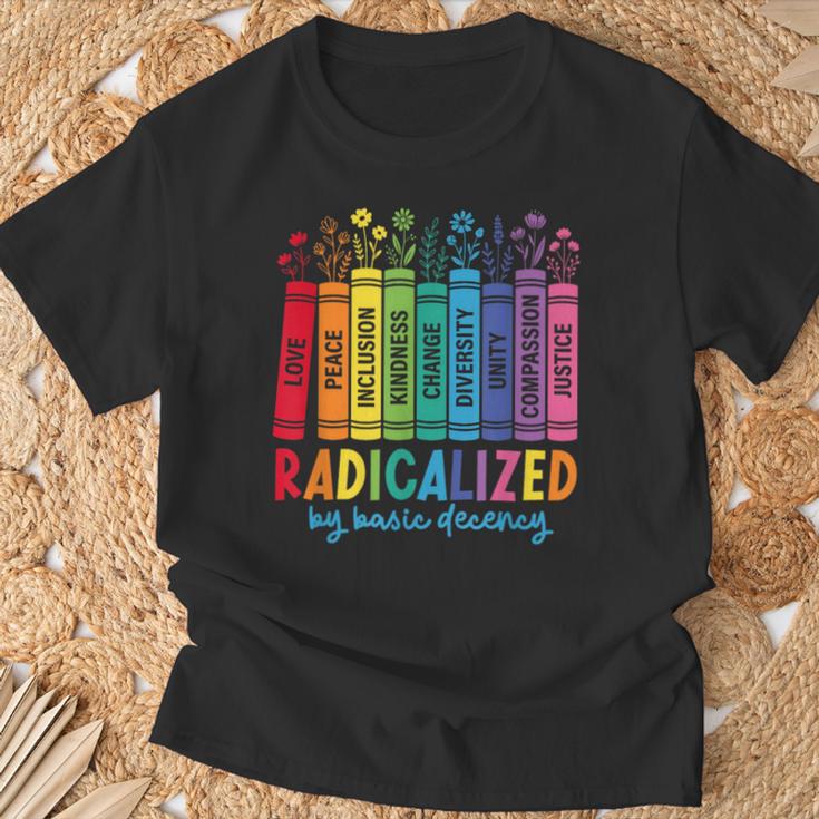 Radicalized By Basic Decency Rainbow Books LGBTQ Equality T-Shirt Gifts for Old Men