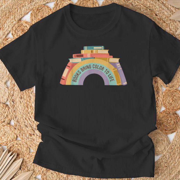 Rainbow Books Teacher Books Bring Color To Life Tee T-Shirt Gifts for Old Men