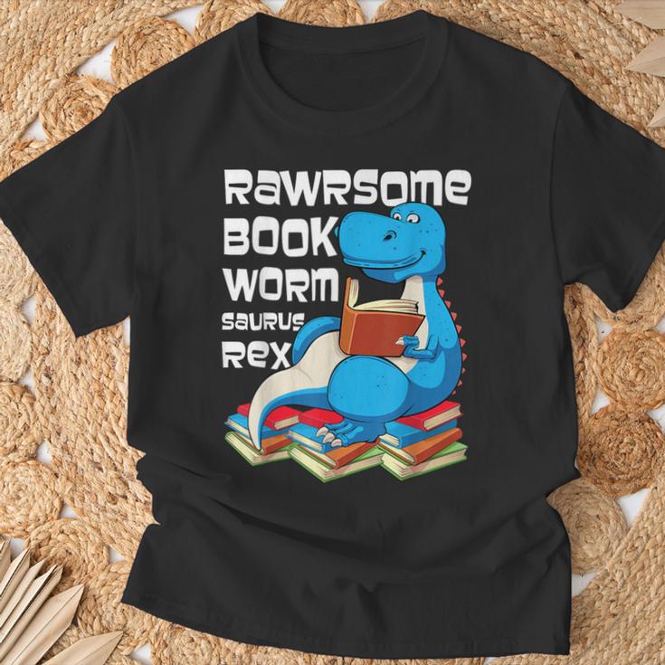 Rawrsome Bookworm Dinosaur T-Rex Book Reading Boys T-Shirt Gifts for Old Men