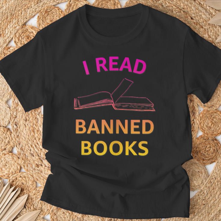 I Read Banned Books Pink-Yellow Literature Activist T-Shirt Gifts for Old Men