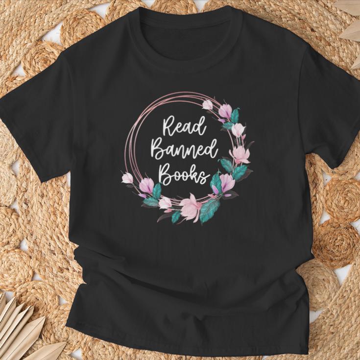 Read Banned Books Banned Books Week Books & Flowers T-Shirt Gifts for Old Men