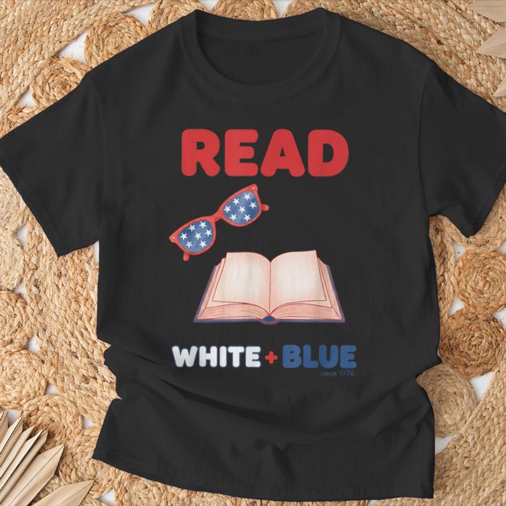Read Blue Patriotic Book Lover Girls Independence T-Shirt Gifts for Old Men