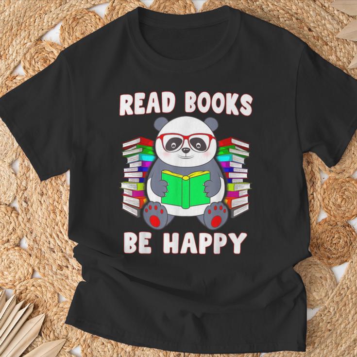 Read Books Be Happy Panda Literacy Reading Teacher T-Shirt Gifts for Old Men