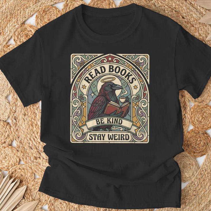 Read Books Be Kind Stay Weird Raven Tarot Reading Coffee T-Shirt Gifts for Old Men