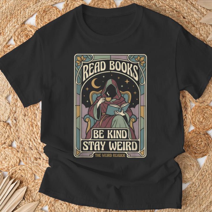 Read Books Be Kind Stay Weird Tarot Reaper Coffee Reading T-Shirt Gifts for Old Men